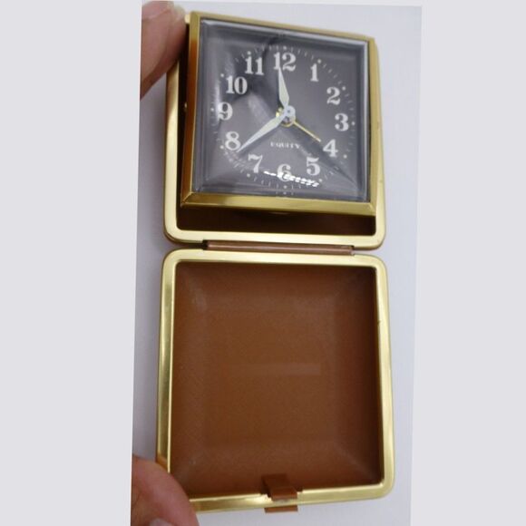 Equity Brown With Gold Trim Wind Up Travel Alarm Clock - Picture 3 of 7